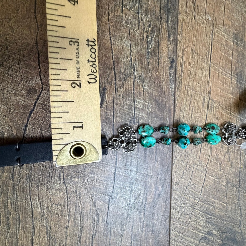 Turquoise Stone Black Leather Chain Belt Rhinestone Drop Size M/L - Picture 10 of 15